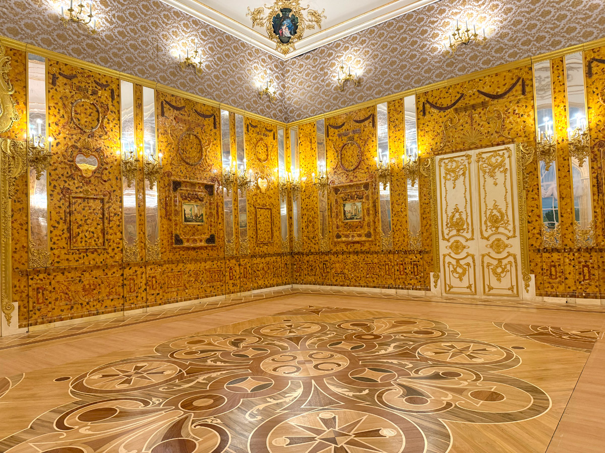 Explore the stunning replica of the Amber Room in Poland.
